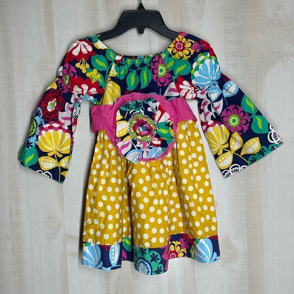 Rootie Patooties long sleeve girls dress yellow multi color, size 5